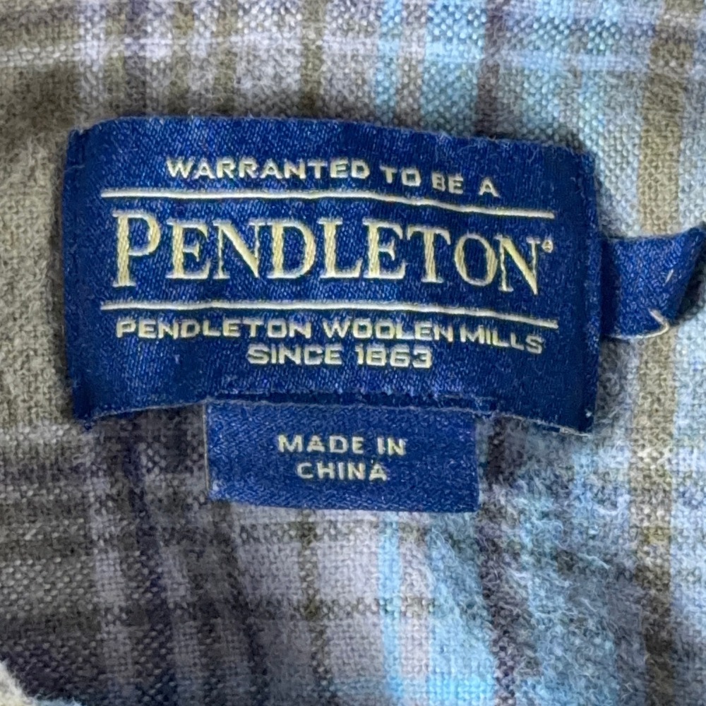 Pendleton Mason Mens Brown Blue Plaid Cotton Button Down Shirt Long Sleeve Large - Picture 5 of 11